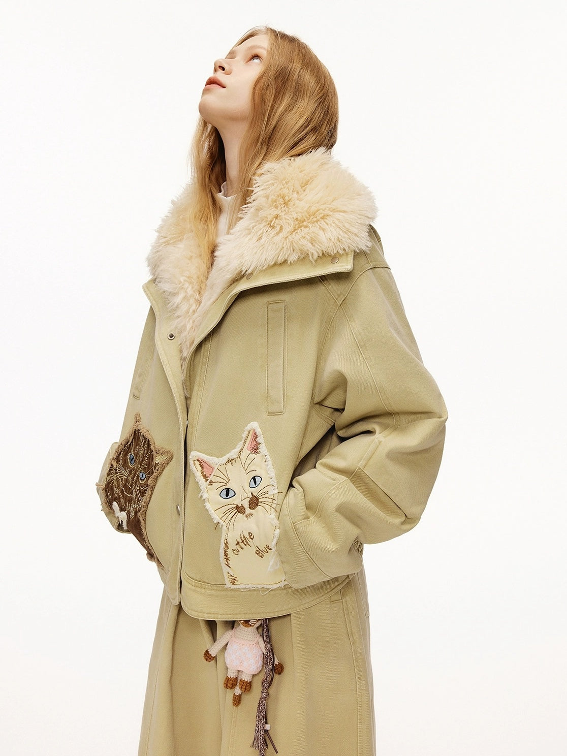 OuttheBlue 90 Percent White Duck Down Eco Casual Turn Down Collar Women Khaki Down Jacket