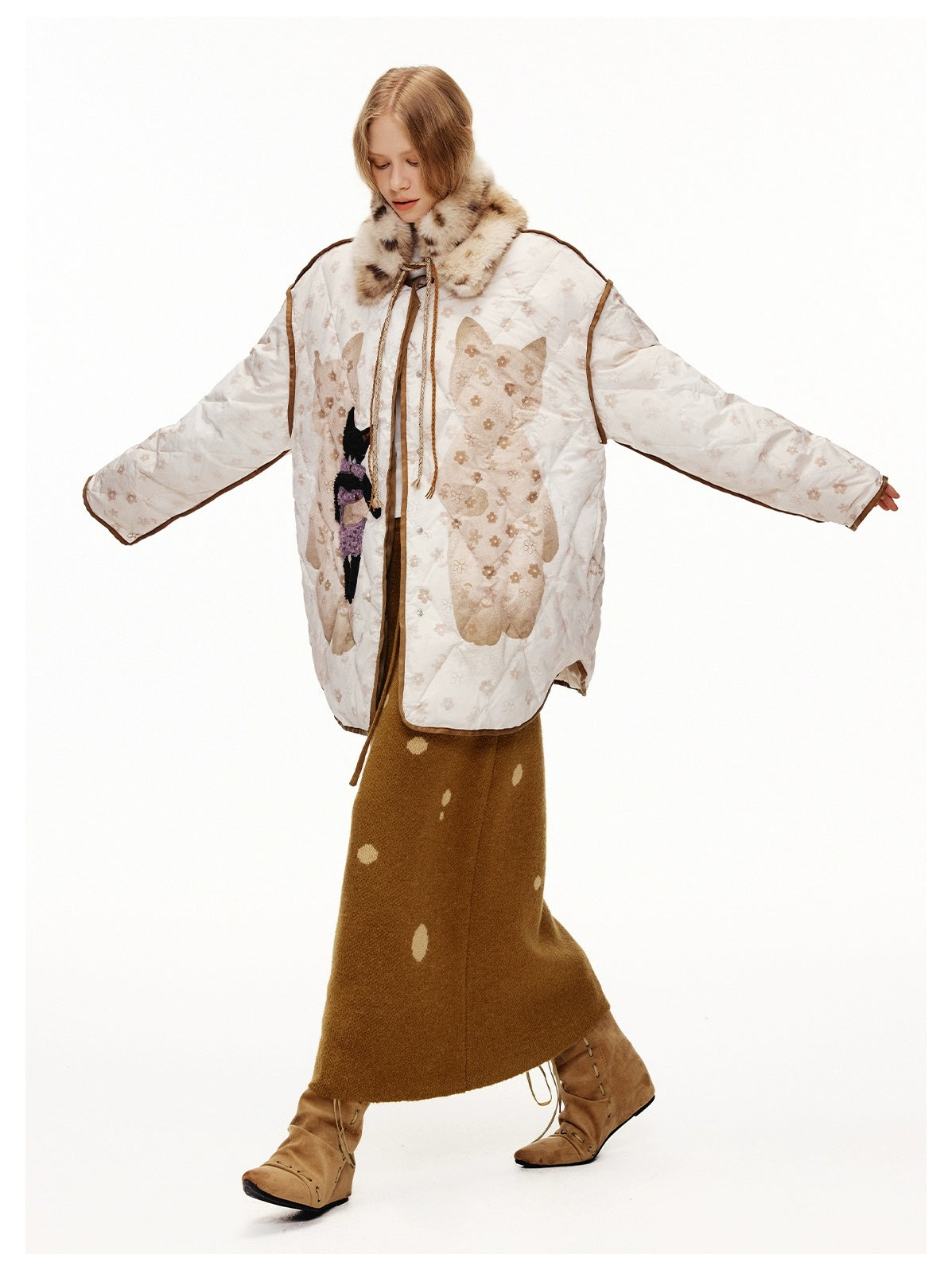 OuttheBlue 90% White Duck Down Diamond Quilted High Waist Apricot City Women Down Jacket