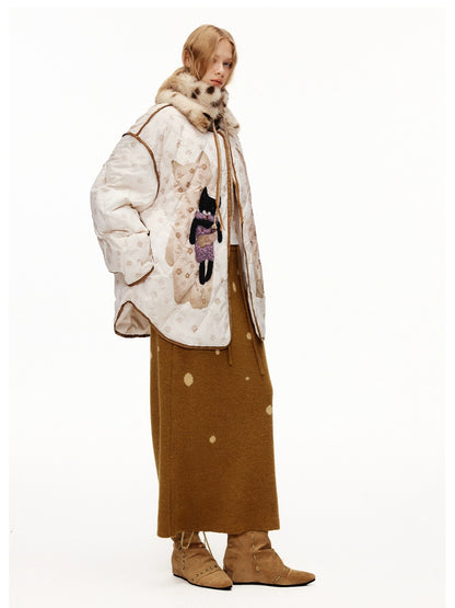 OuttheBlue 90% White Duck Down Diamond Quilted High Waist Apricot City Women Down Jacket