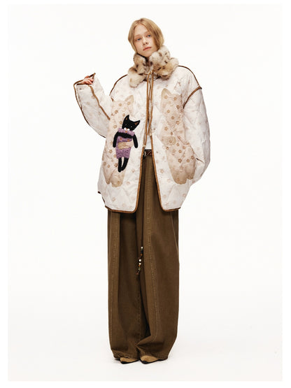 OuttheBlue 90% White Duck Down Diamond Quilted High Waist Apricot City Women Down Jacket