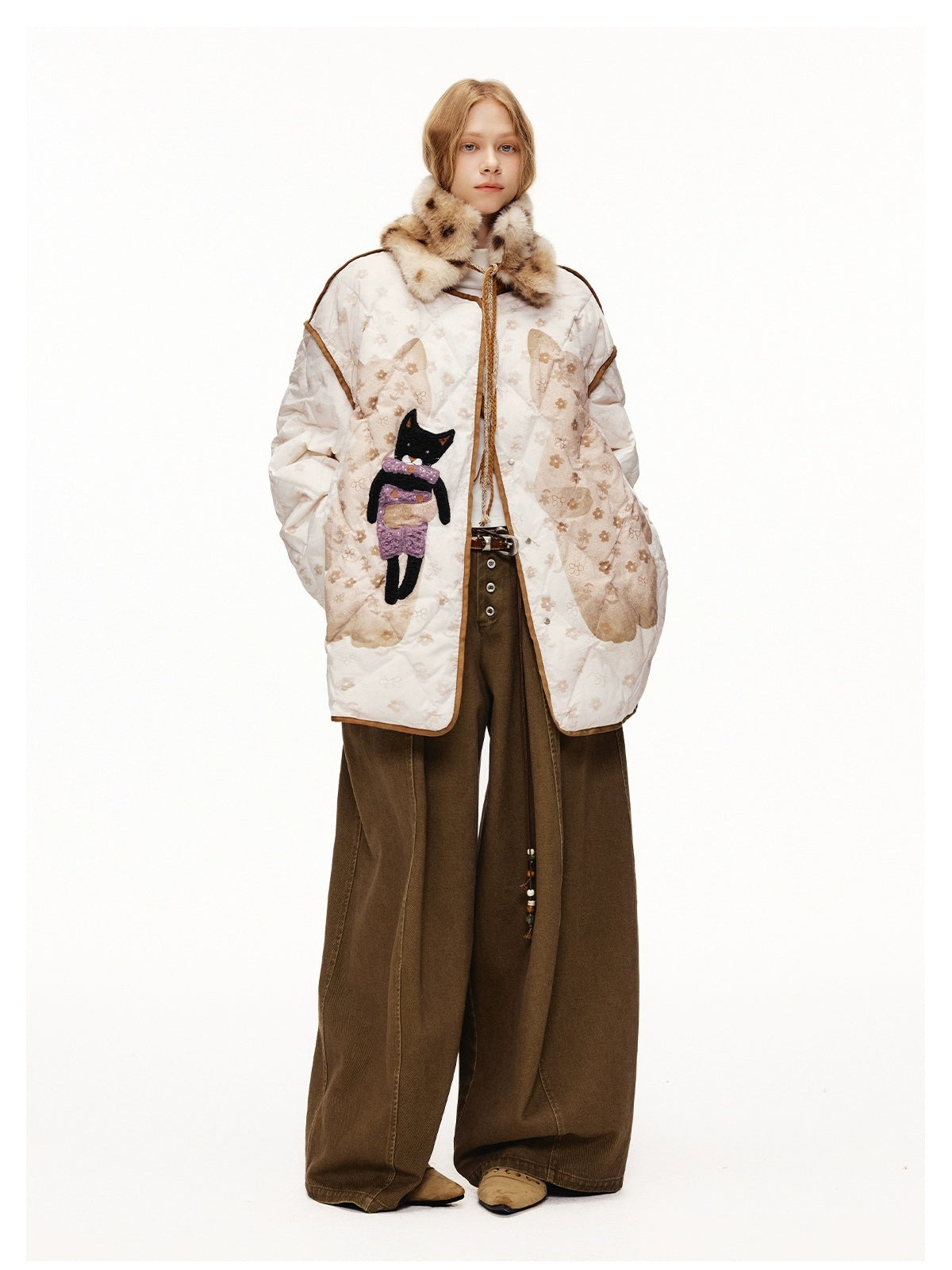 OuttheBlue 90% White Duck Down Diamond Quilted High Waist Apricot City Women Down Jacket