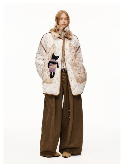 OuttheBlue 90% White Duck Down Diamond Quilted High Waist Apricot City Women Down Jacket