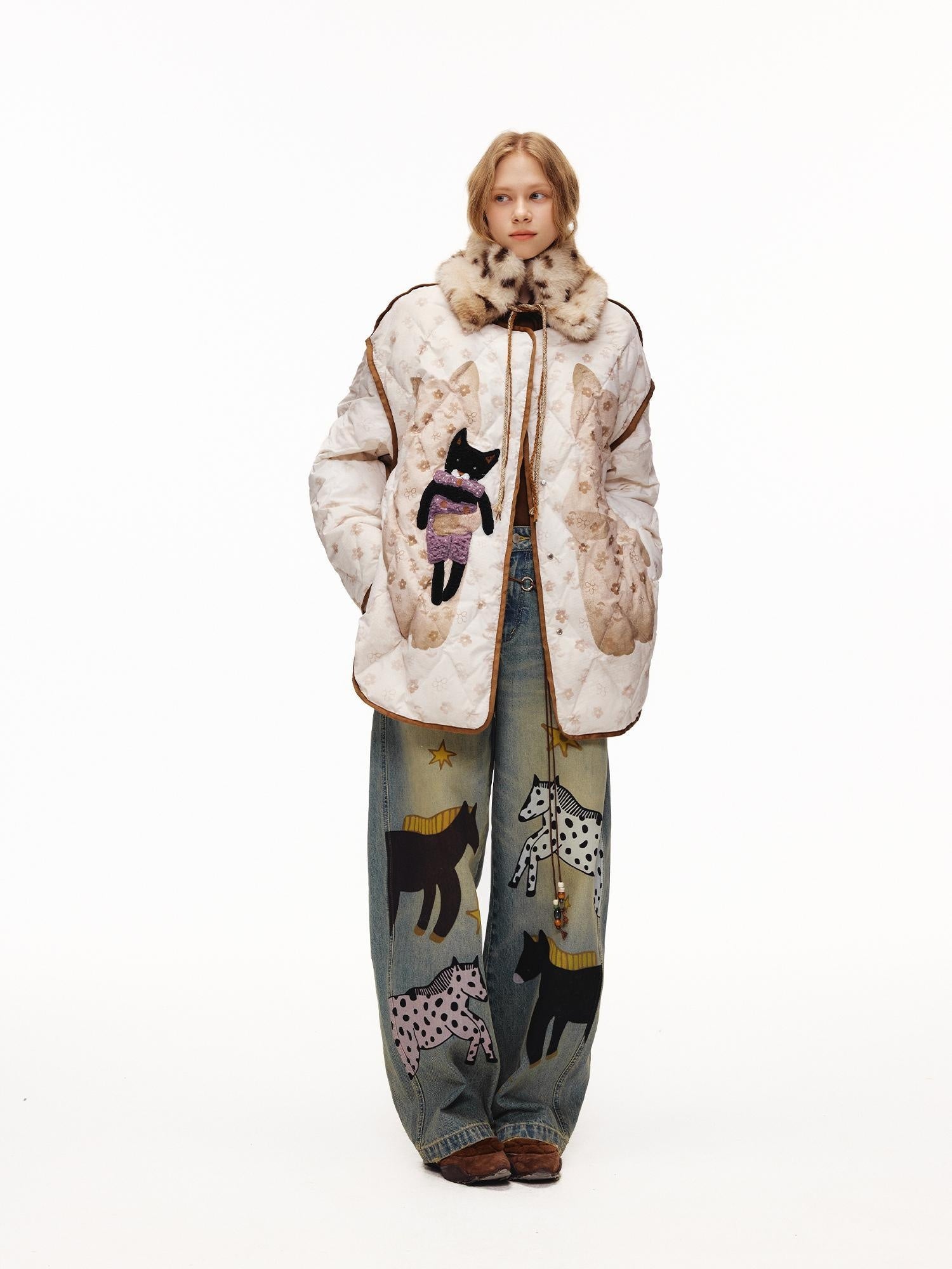 OuttheBlue 90% White Duck Down Diamond Quilted High Waist Apricot City Women Down Jacket