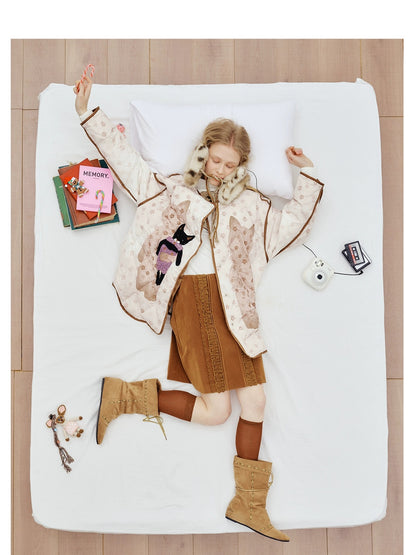 OuttheBlue 90% White Duck Down Diamond Quilted High Waist Apricot City Women Down Jacket