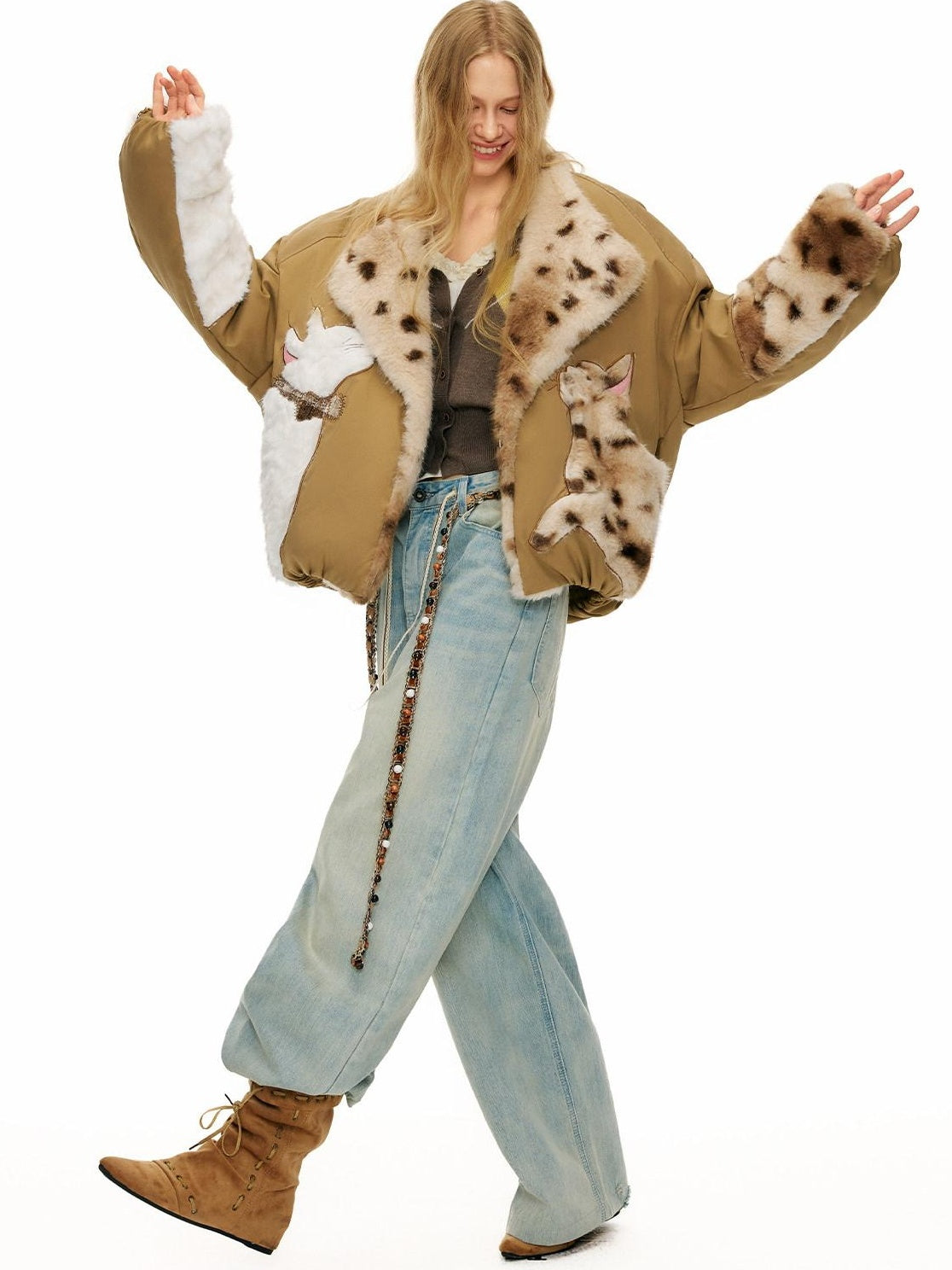 OuttheBlue 90% White Duck Down Thick Warm Casual No Hood Khaki Women Down Jackets