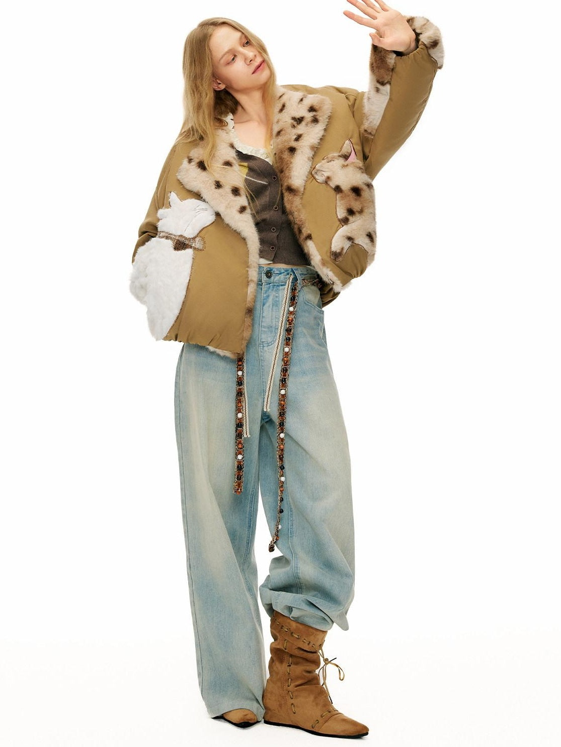 OuttheBlue 90% White Duck Down Thick Warm Casual No Hood Khaki Women Down Jackets