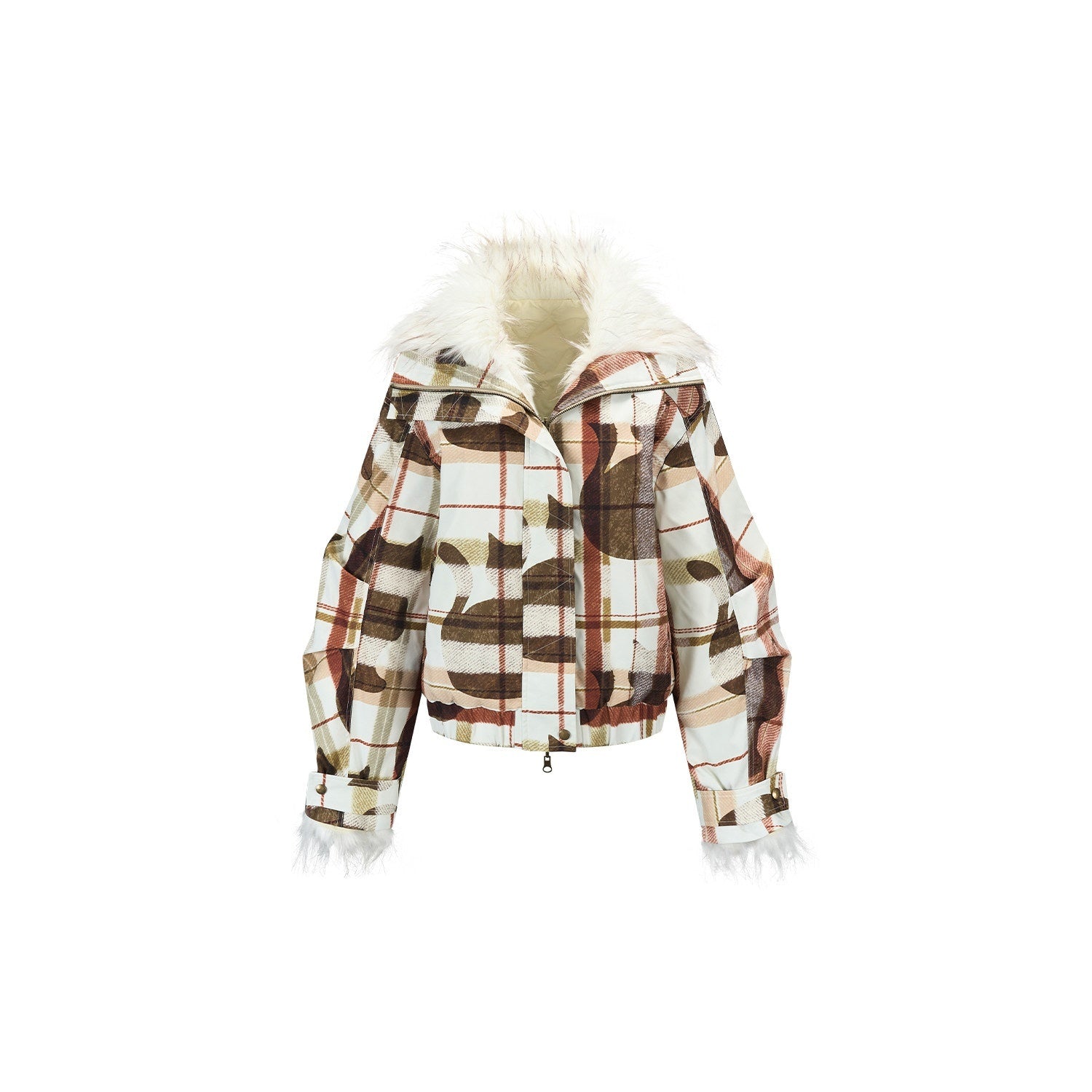 OuttheBlue 90% White Duck Down Warm Casual Print Stand Collar Low Waist Women Down Jackets