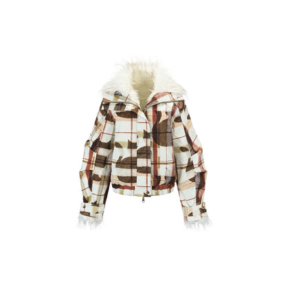 OuttheBlue 90% White Duck Down Warm Casual Print Stand Collar Low Waist Women Down Jackets