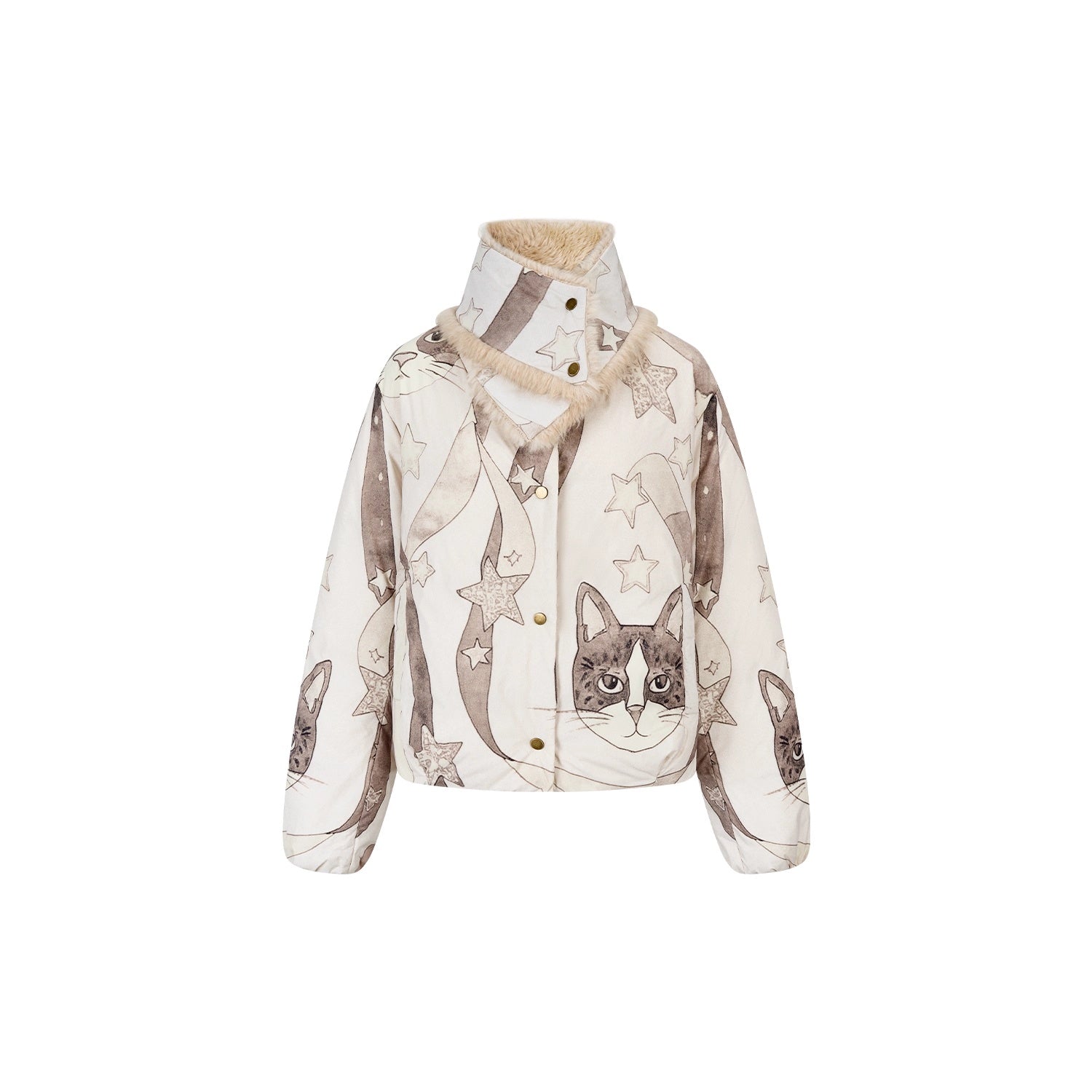 OuttheBlue_90%_White_Duck_Down_Warm_Commuter_Straight_Short_Women_Beige_Printed_Down_Jacket_MISSTT