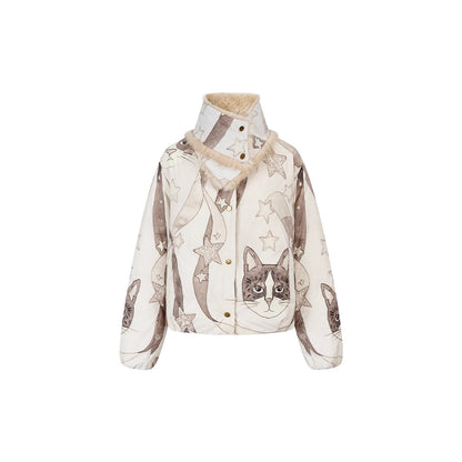 OuttheBlue_90%_White_Duck_Down_Warm_Commuter_Straight_Short_Women_Beige_Printed_Down_Jacket_MISSTT