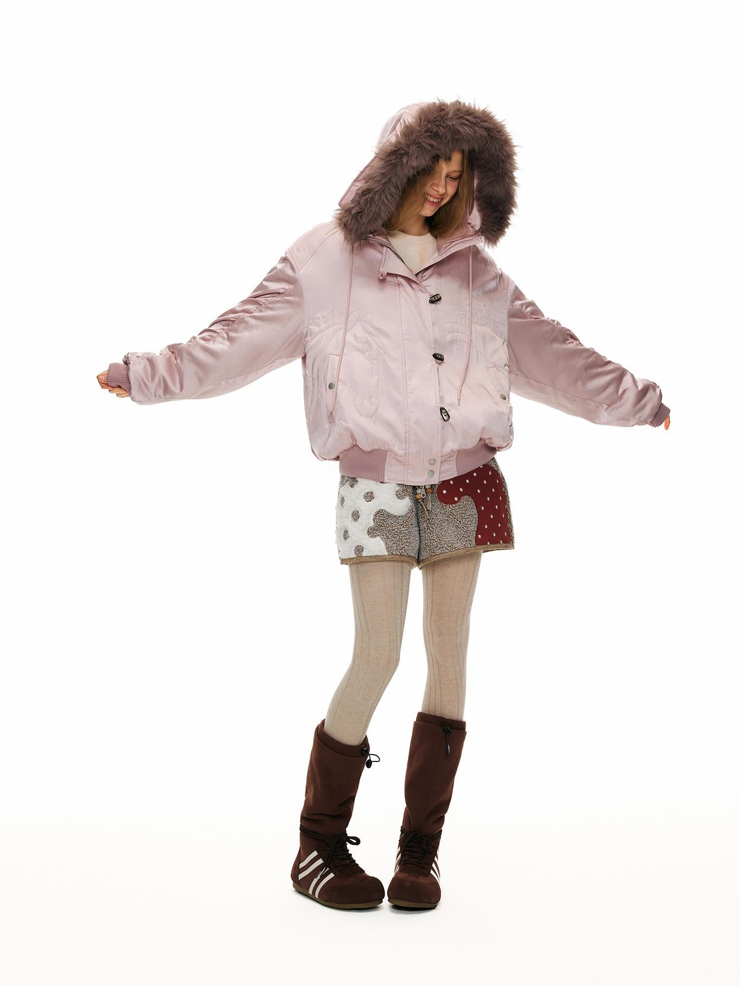 OuttheBlue Animal Print Applique Casual Drawstring Mid Rise Relaxed Women Mocha Pants