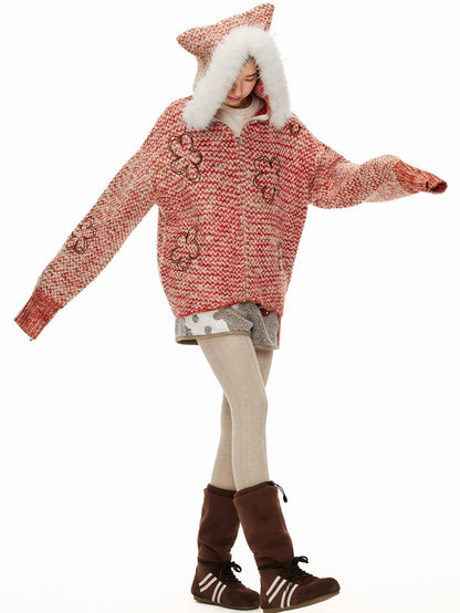 OuttheBlue Animal Print Applique Casual Drawstring Mid Rise Relaxed Women Mocha Pants