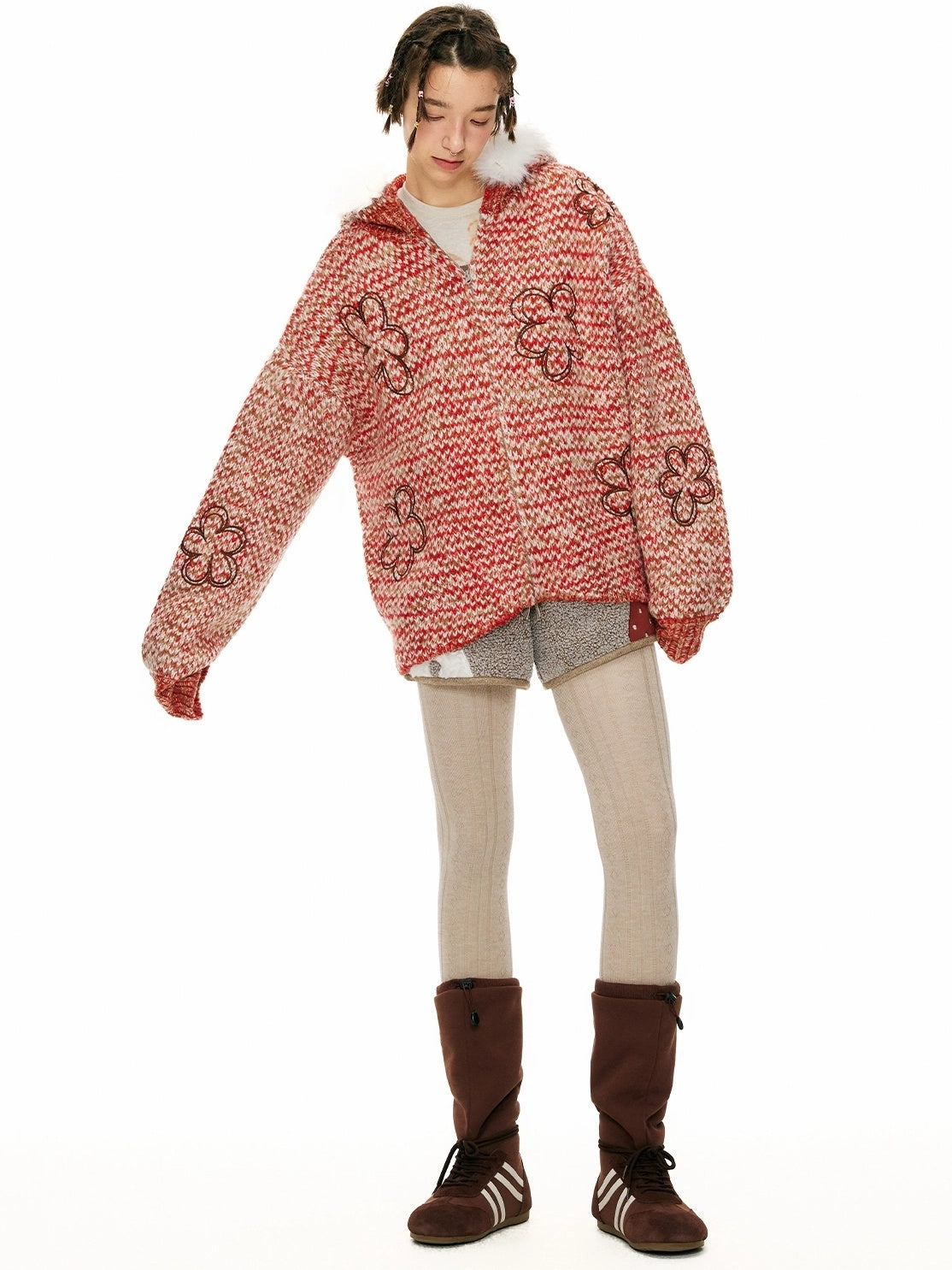 OuttheBlue Animal Print Applique Casual Drawstring Mid Rise Relaxed Women Mocha Pants