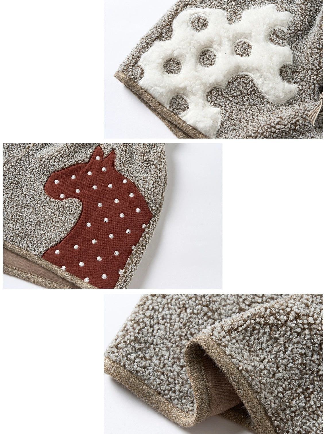 OuttheBlue Animal Print Applique Casual Drawstring Mid Rise Relaxed Women Mocha Pants