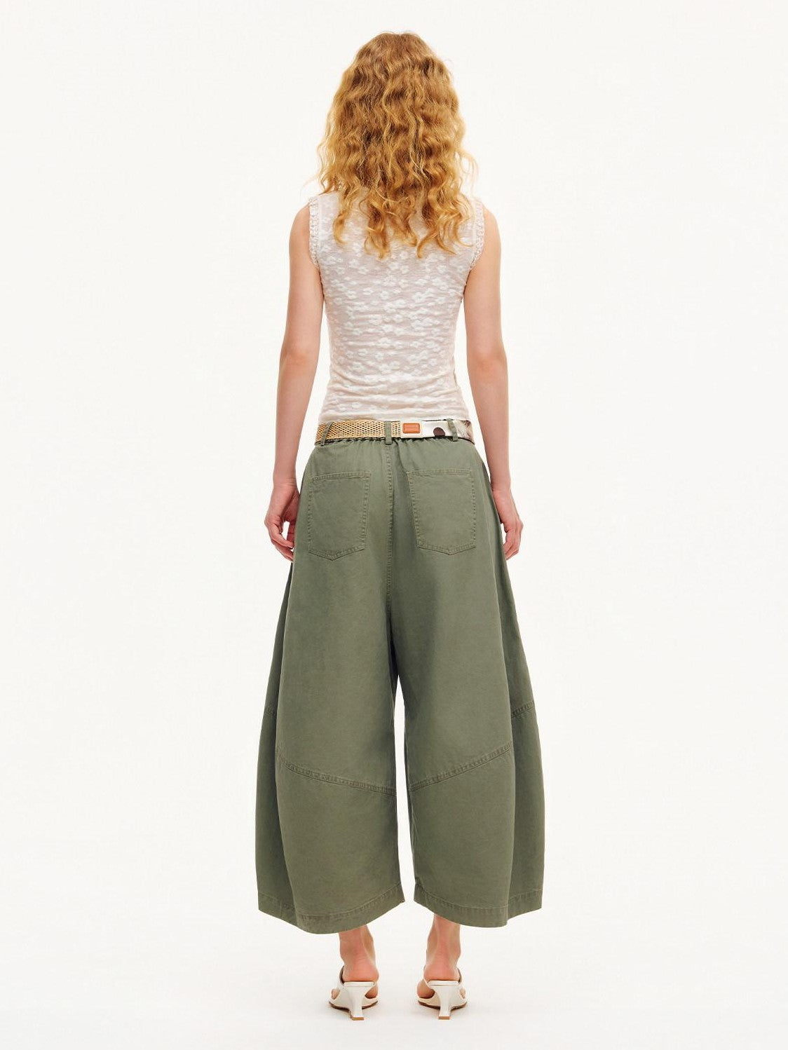 OuttheBlue Army Green Pleated Washed Cargo Octagonal Wide Women&