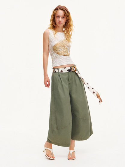 OuttheBlue Army Green Pleated Washed Cargo Octagonal Wide Women&