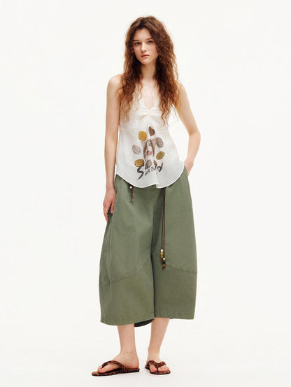 OuttheBlue Army Green Pleated Washed Cargo Octagonal Wide Women&