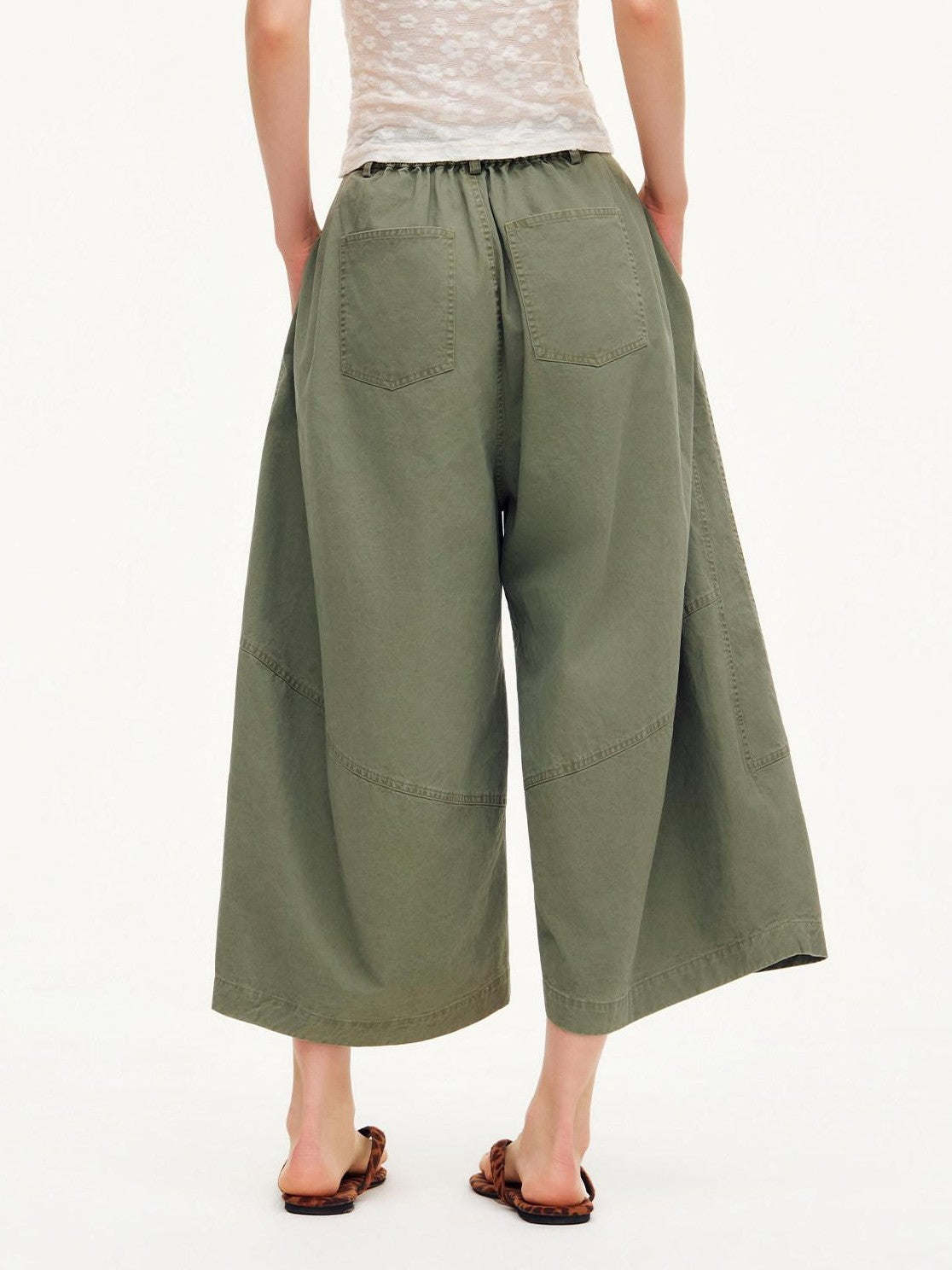 OuttheBlue Army Green Pleated Washed Cargo Octagonal Wide Women&
