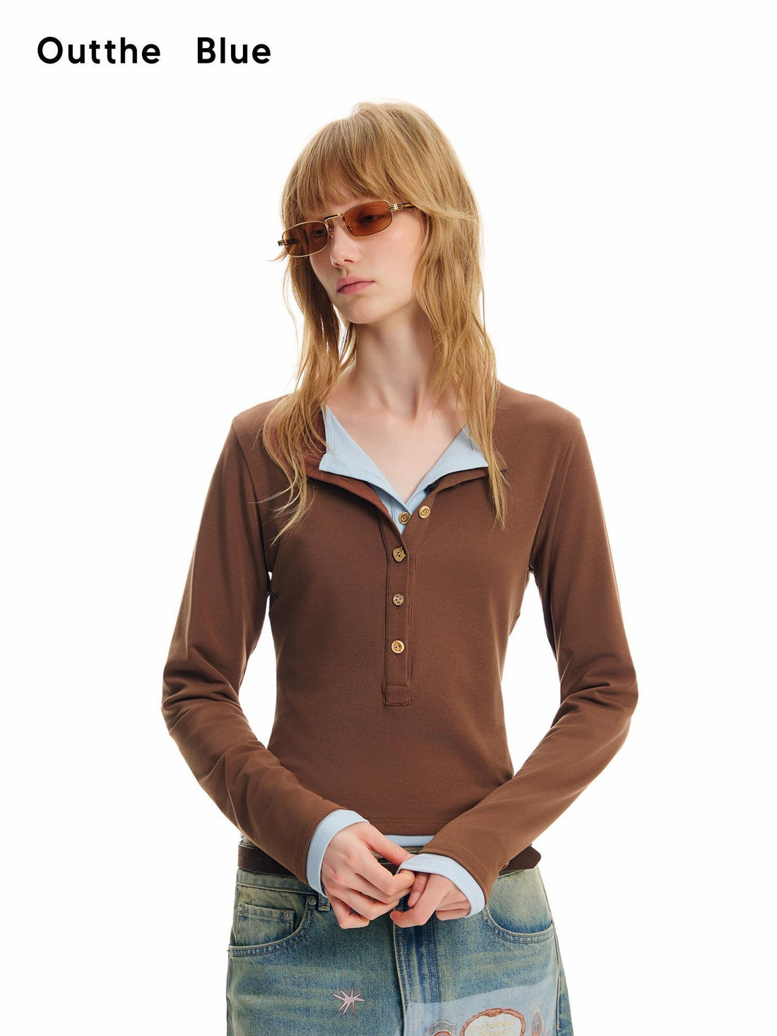 OuttheBlue Asymmetric Button Faux Layered Henley Slim Fit Lyocell Women&