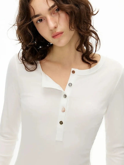 OuttheBlue Asymmetric Button Hemisley Sleeve T-shirt