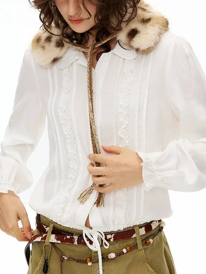 OuttheBlue Autumn Peter Pan Collar Lace Tie Relaxed Blouse