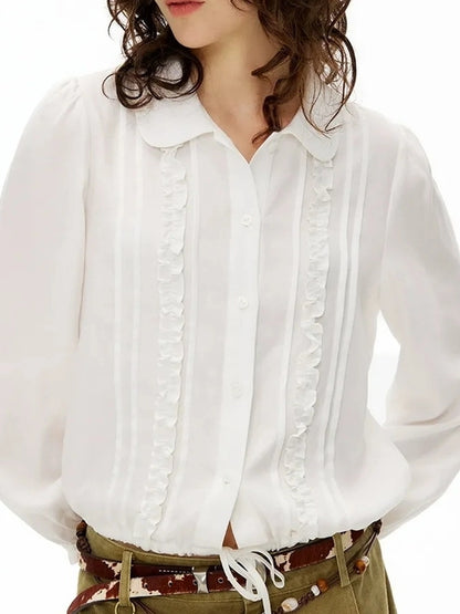 OuttheBlue Autumn Peter Pan Collar Lace Tie Relaxed Blouse