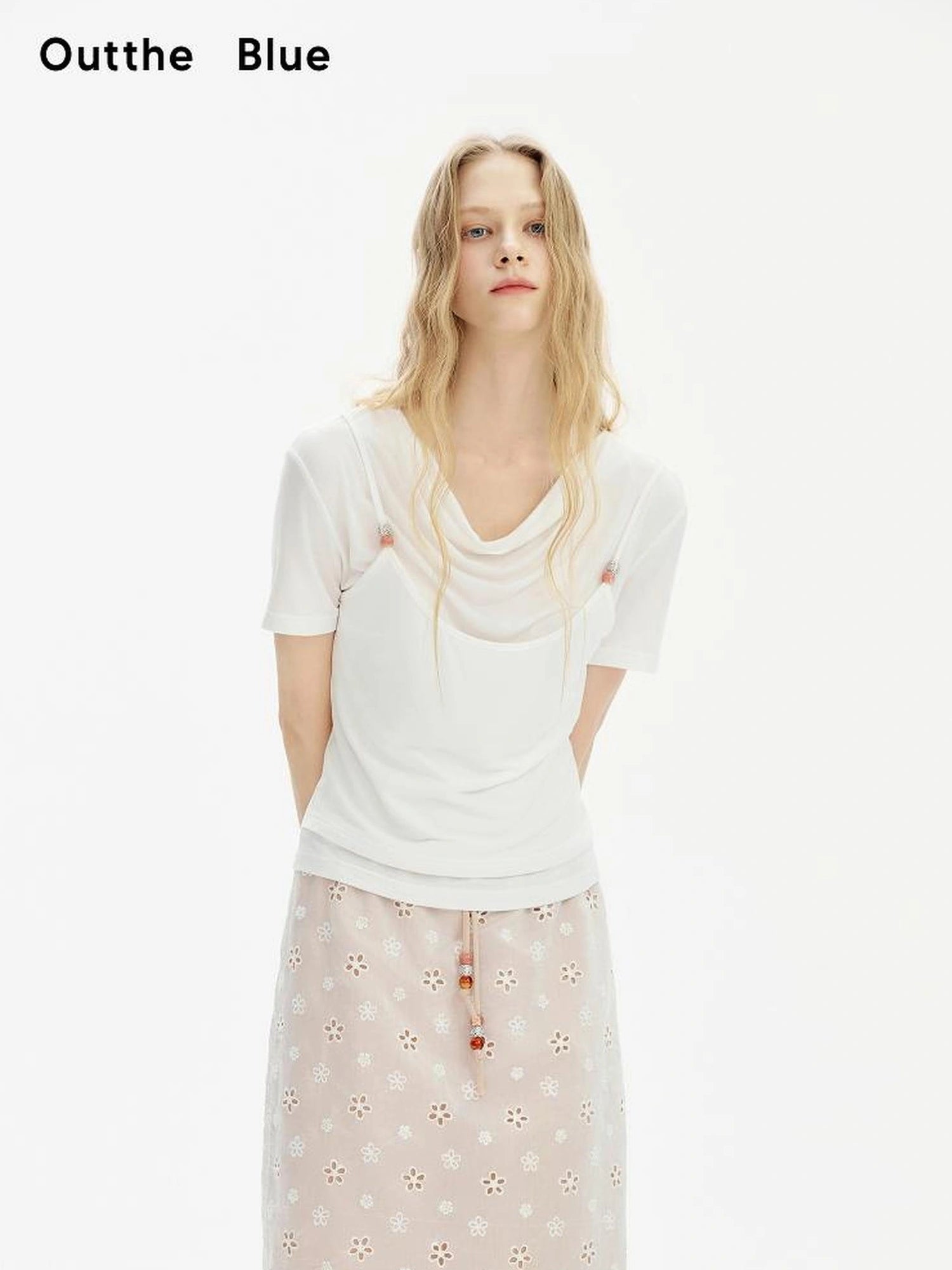 OuttheBlue Beaded Cowl Neck Layered Tee