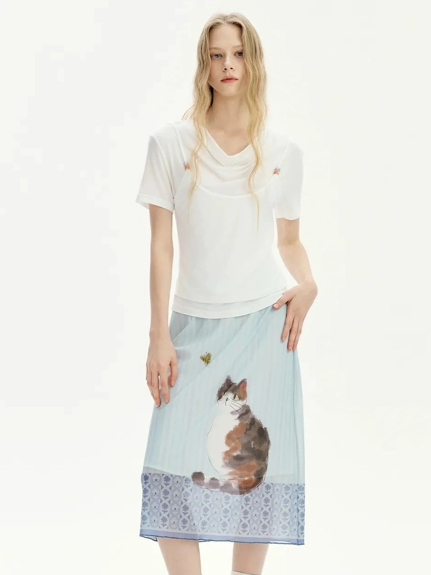 OuttheBlue Beaded Cowl Neck Layered Tee