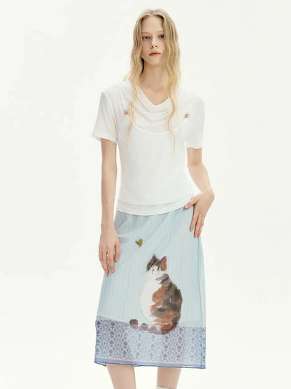 OuttheBlue Beaded Cowl Neck Layered Tee