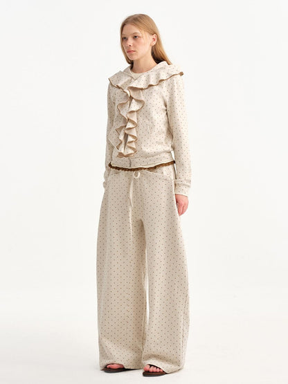 OuttheBlue Beige Polka Dot Ruffle Trim Slim Fit Women&