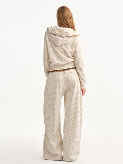 OuttheBlue Beige Polka Dot Ruffle Trim Slim Fit Women&