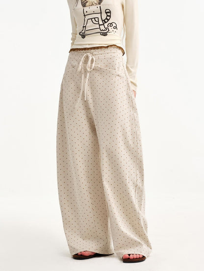 OuttheBlue Beige Polka Dot Ruffle Trim Slim Fit Women&