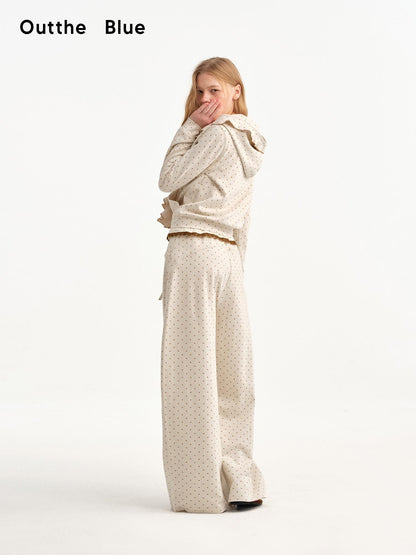 OuttheBlue Beige Polka Dot Ruffle Trim Slim Fit Women&