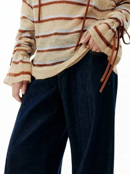 OuttheBlue Blue Brown Striped V-neck Cardigan