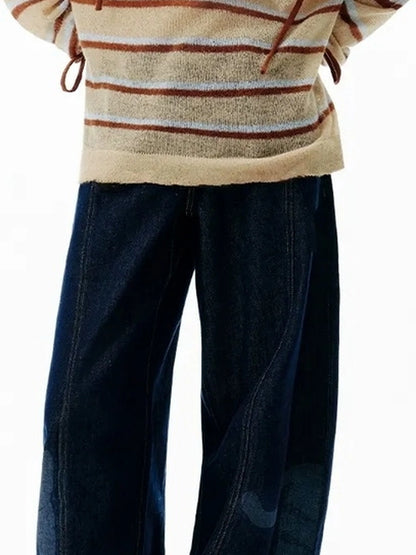 OuttheBlue Blue Brown Striped V-neck Cardigan