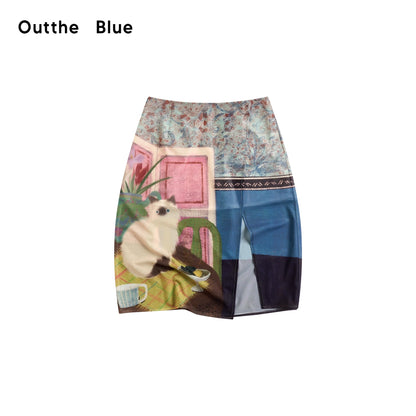 OuttheBlue_Blue_Mural_Cat_Print_Split_Maxi_Skirt_MISSTT
