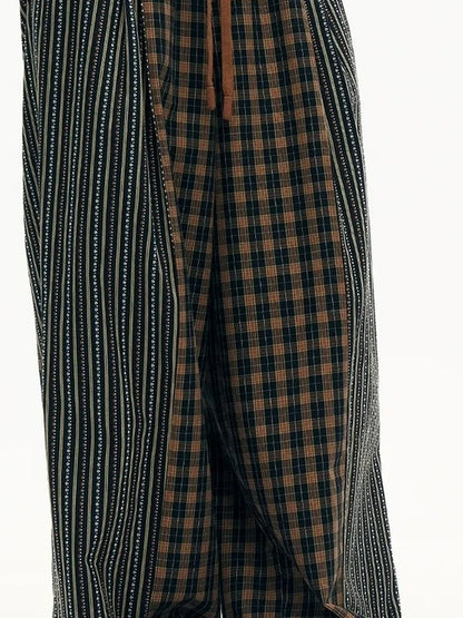 OuttheBlue Blue Stripe Check Wide Leg Pants