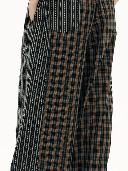 OuttheBlue Blue Stripe Check Wide Leg Pants