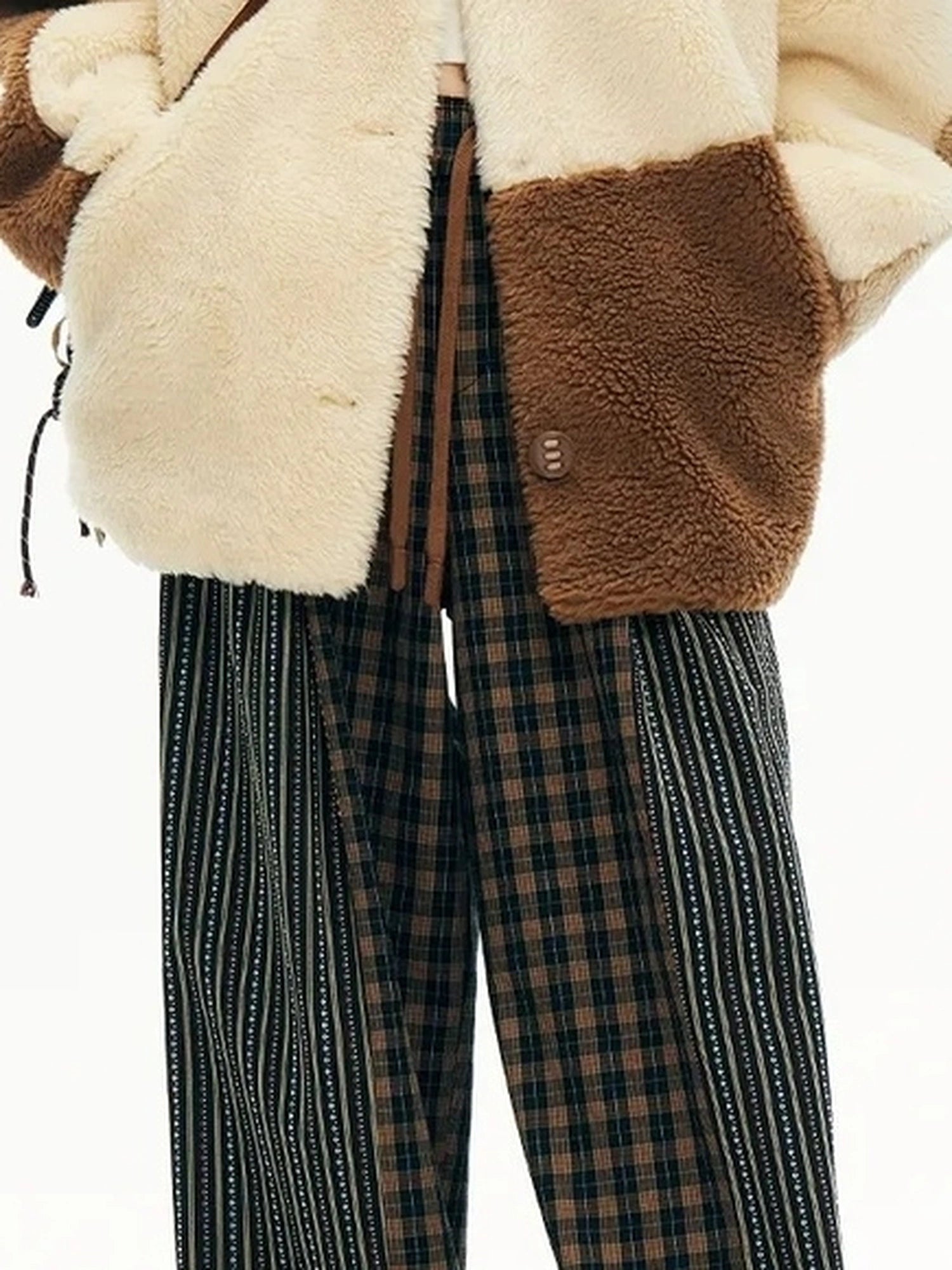 OuttheBlue Blue Stripe Check Wide Leg Pants