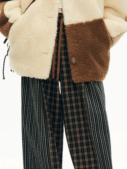 OuttheBlue Blue Stripe Check Wide Leg Pants