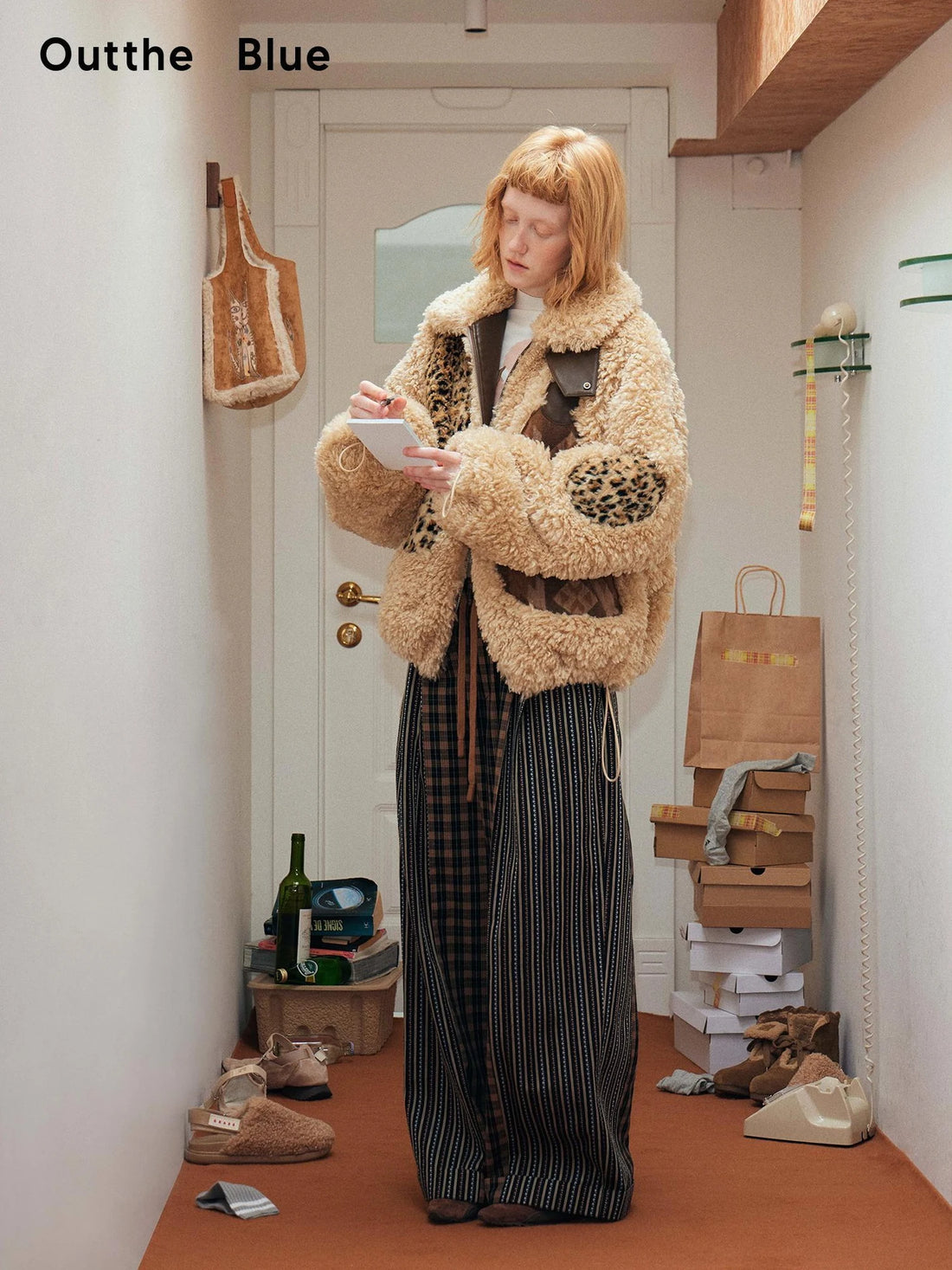 OuttheBlue Blue Stripe Check Wide Leg Pants