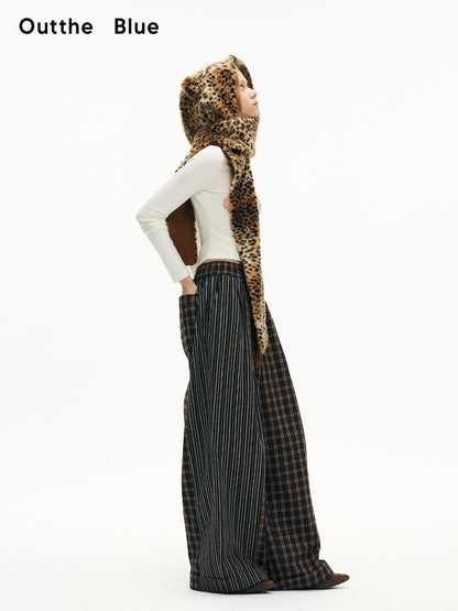 OuttheBlue Blue Stripe Check Wide Leg Pants