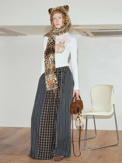 OuttheBlue Blue Stripe Check Wide Leg Pants