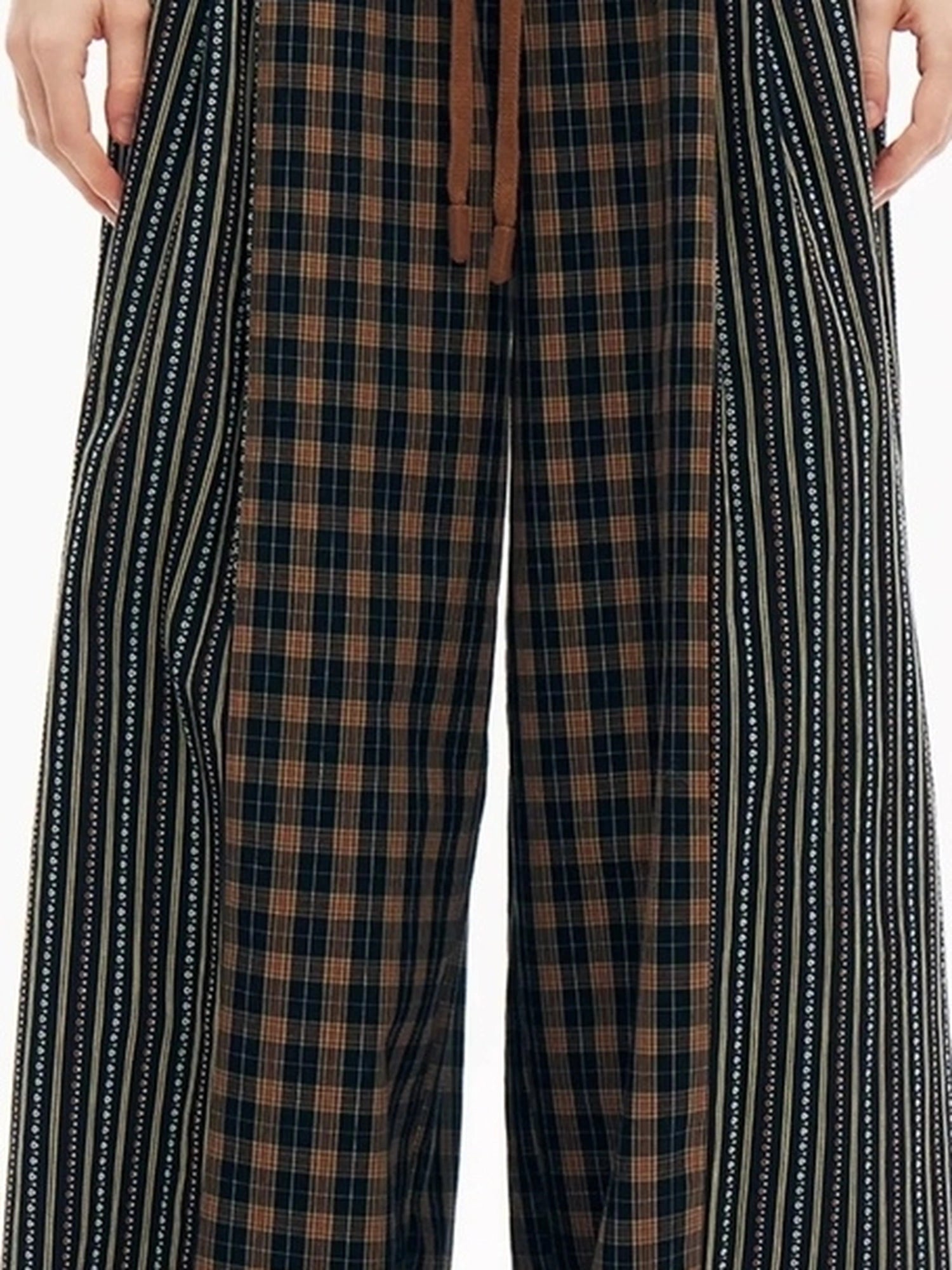 OuttheBlue Blue Stripe Check Wide Leg Pants
