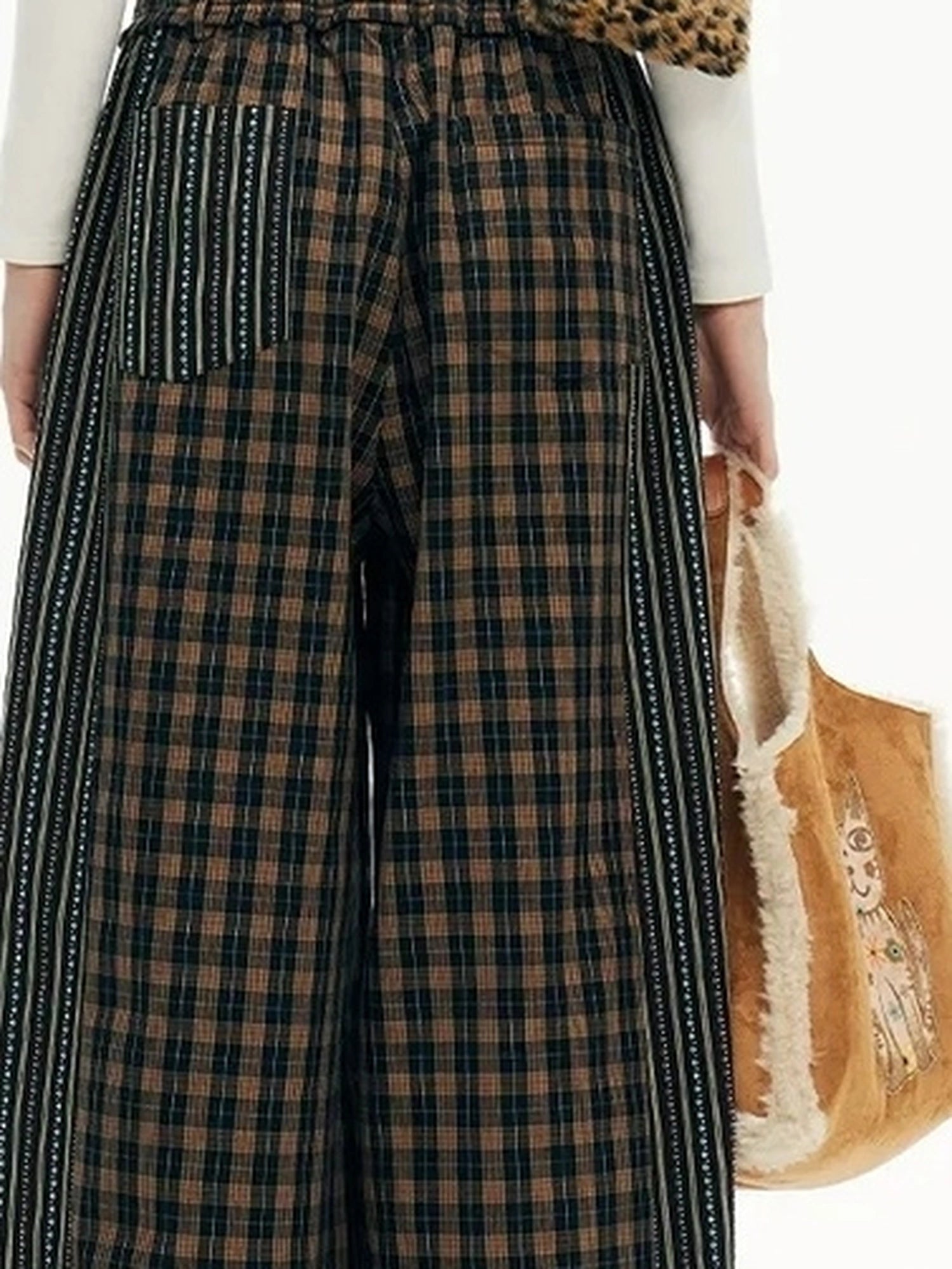 OuttheBlue Blue Stripe Check Wide Leg Pants