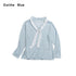 OuttheBlue_Blue_Striped_Lace_Trim_Spliced_V-neck_Women&