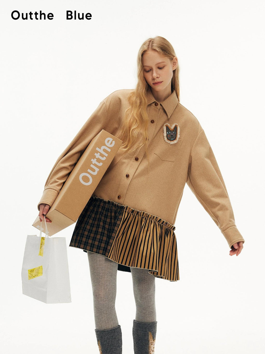 OuttheBlue Blue Wool Blend Checked Shirt Dress