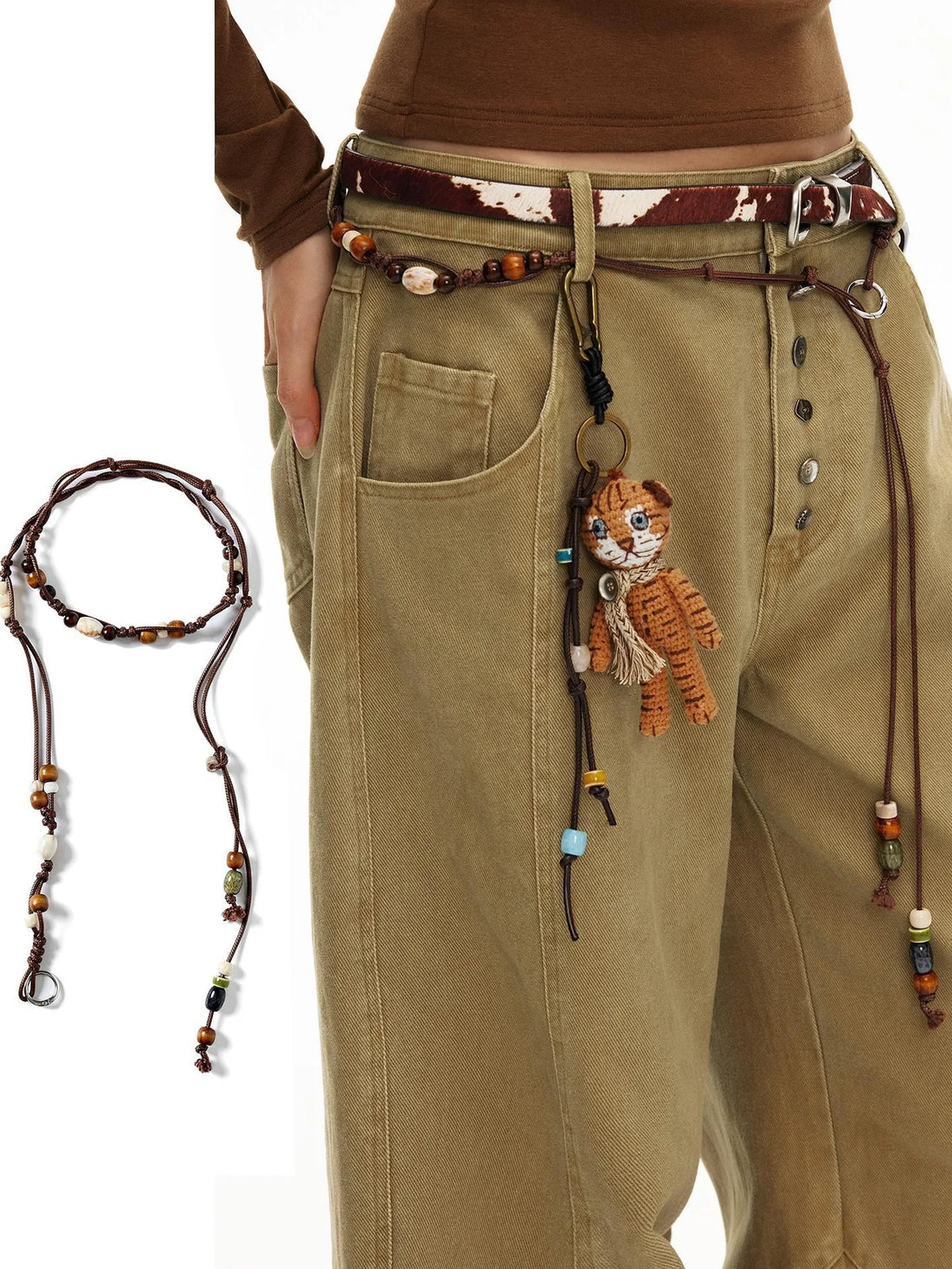 OuttheBlue Bohemian Multicolor Beaded Braided Belt