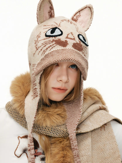 OuttheBlue Breathable Casual Round Crown Knit Animal Print Light Beige Wool For Women Hat