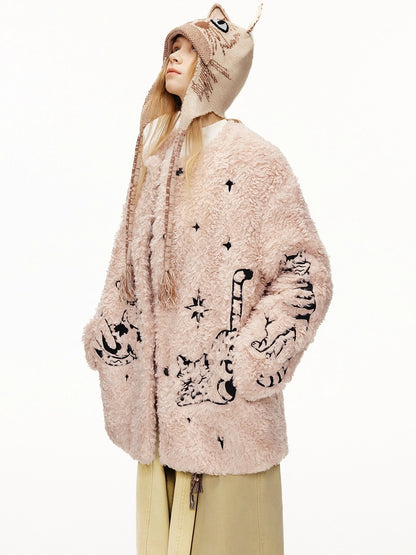 OuttheBlue Breathable Casual Round Crown Knit Animal Print Light Beige Wool For Women Hat